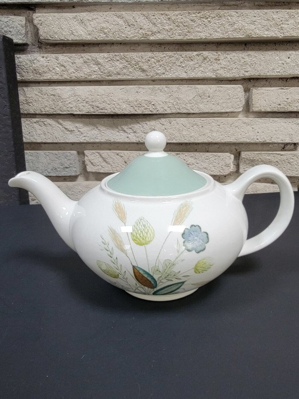 Vintage Wood and Sons teapot Clovelly pattern, sage green, blue